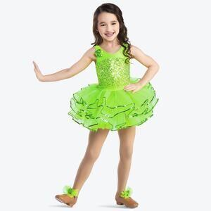 Dance Costume Revolution RC17079 Large Child Green Sequin Jazz Tap Sequin
